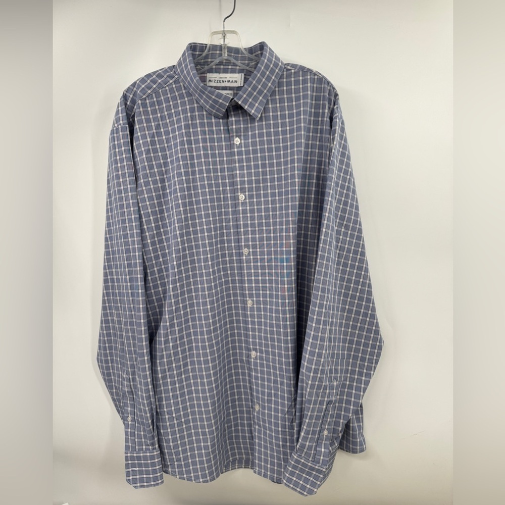 Mizzen Main Shirt Mens 2XL Standard Fit Plaid Button Down Long Sleeve Blue